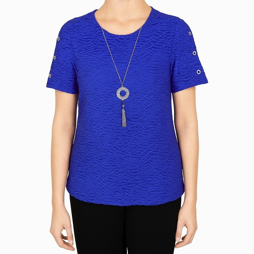 Alfred Dunner Women's Textured Top Blouse Necklace Blue Size XL